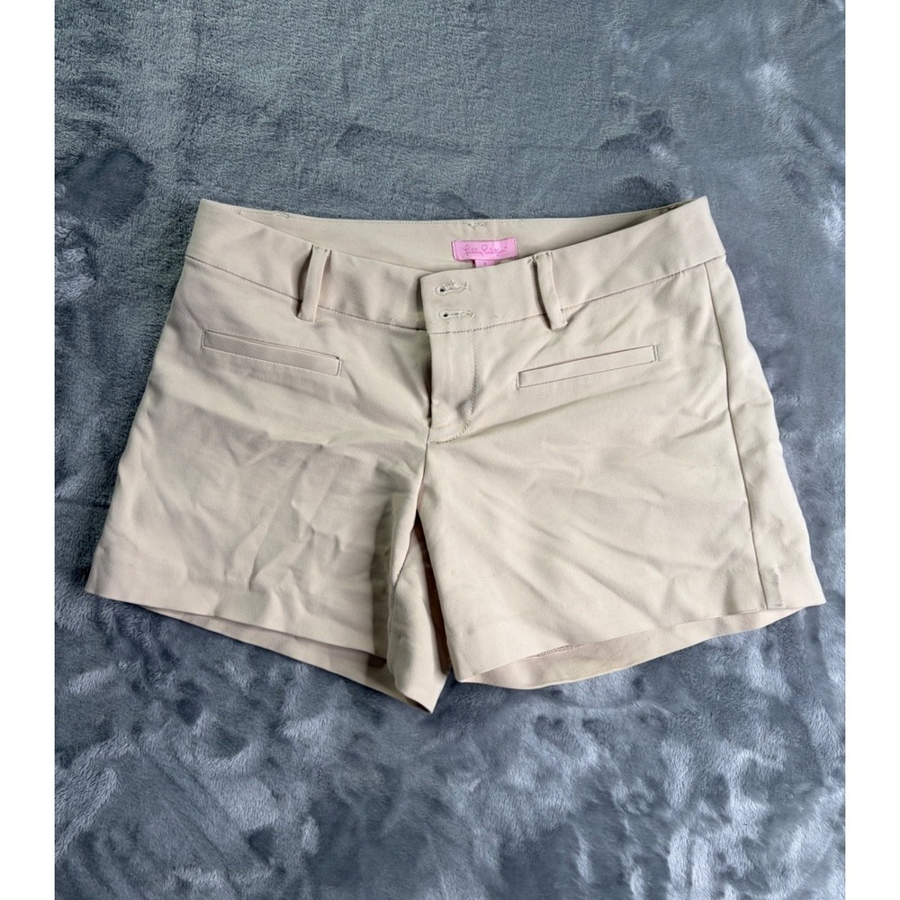 Lilly Pulitzer Callahan Chino Shorts Womens Size 2 Tan Solid Cotton Blend